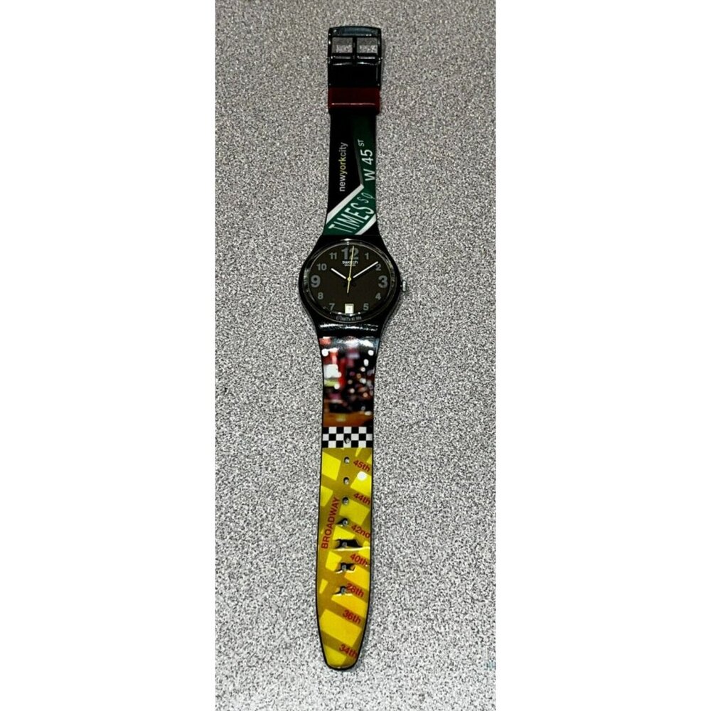 Swatch Unisex Black Dial Date Sign of The Times Silicone NY Quartz Watch